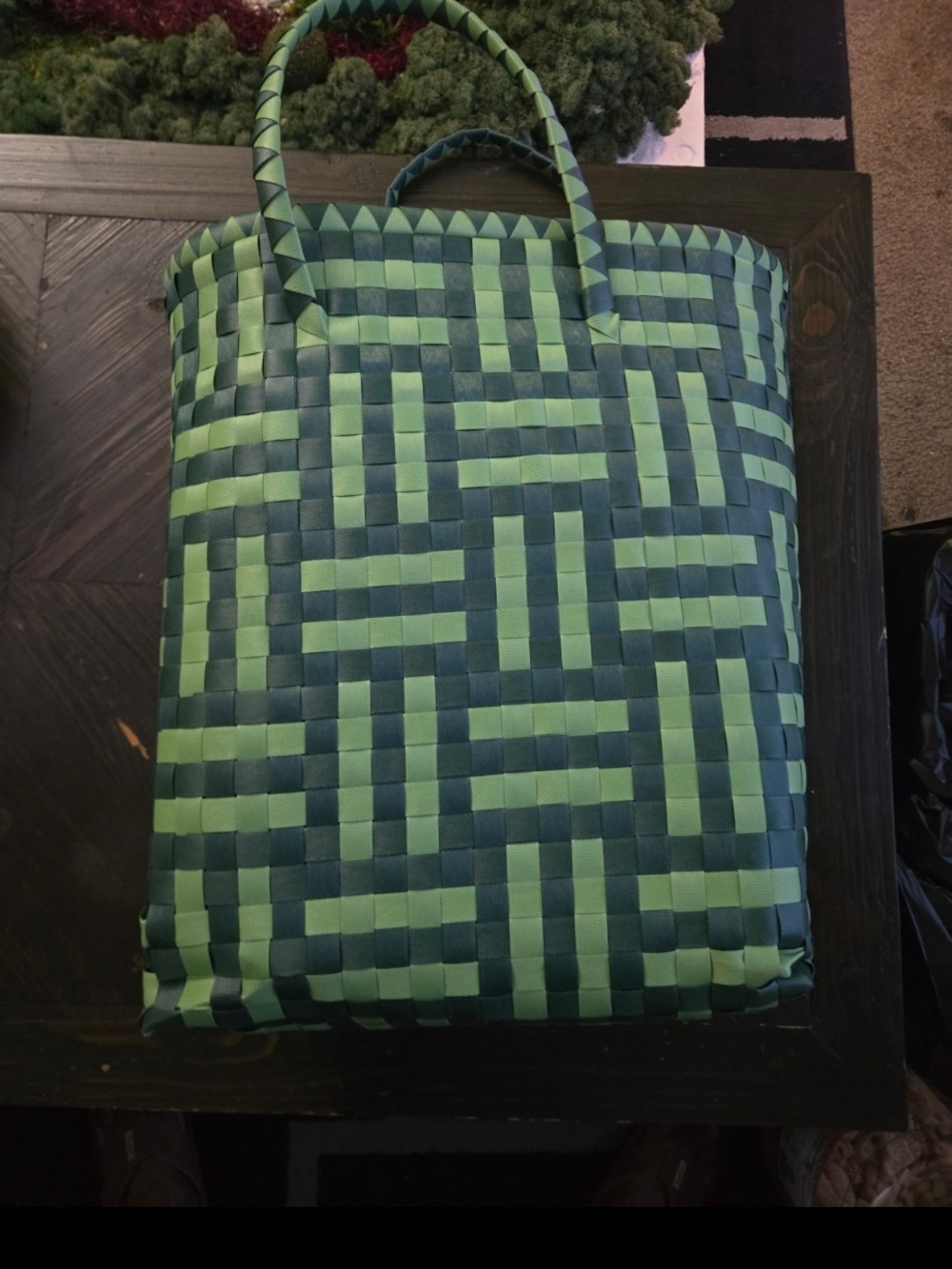 Woven Tote Bag in Green and Teal